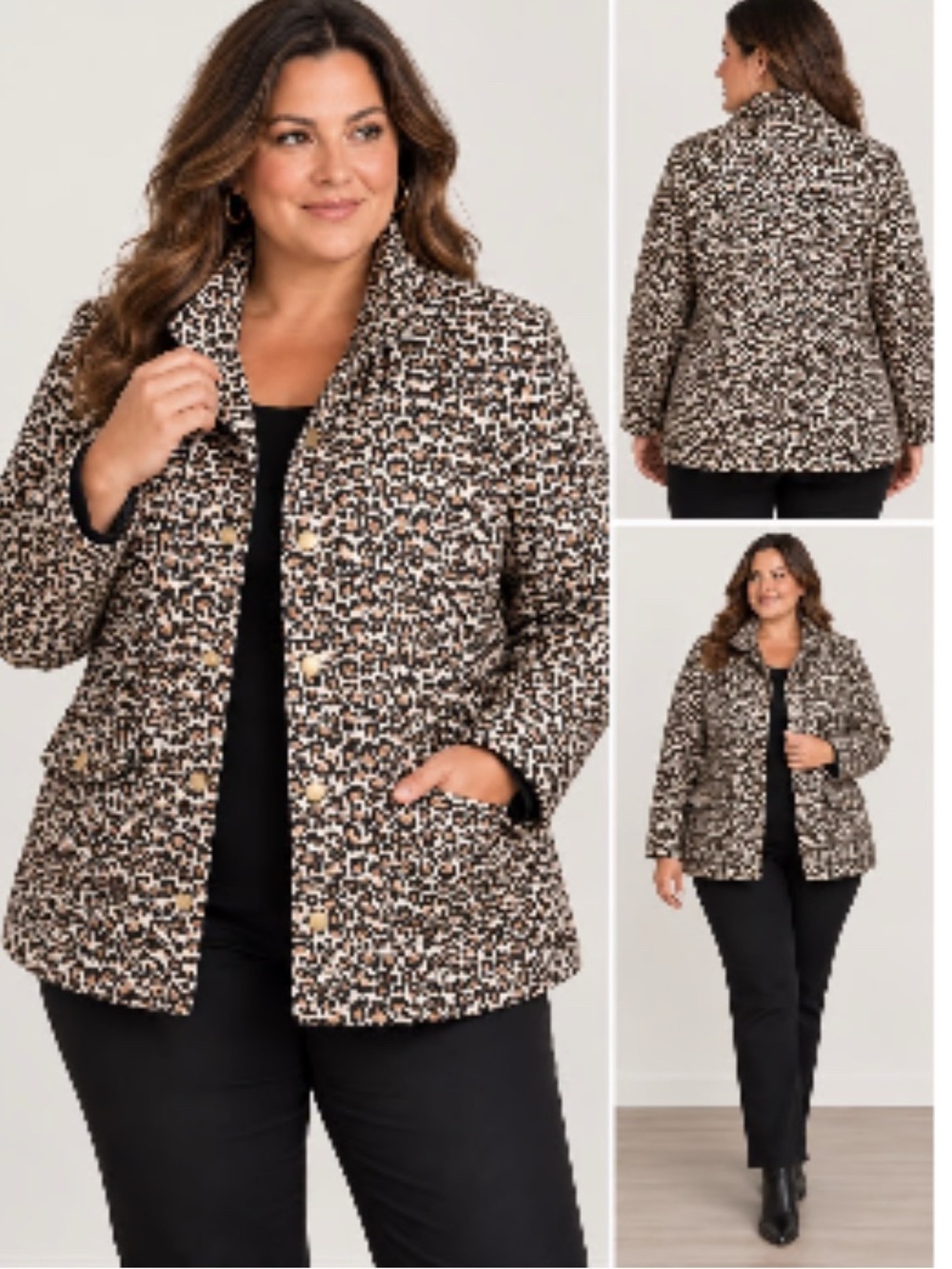 Cynthia Rowley Leopard-Print Pea Coat in Black, Brown & Cream🐆🐆